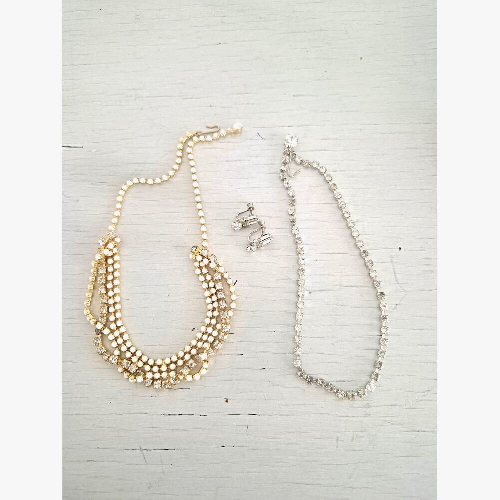 Vintage Rhinestone and Milkglass Jewelry Lot